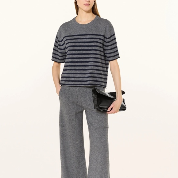 NWT $365 Lisa Yang Cila Stripes Knit T-Shirt In Graphite Gray/Navy Size 2 - Picture 1 of 10